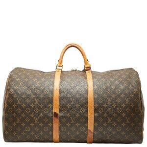 Louis Vuitton Monogram Keepall Boston Travel Bag Brown Leather